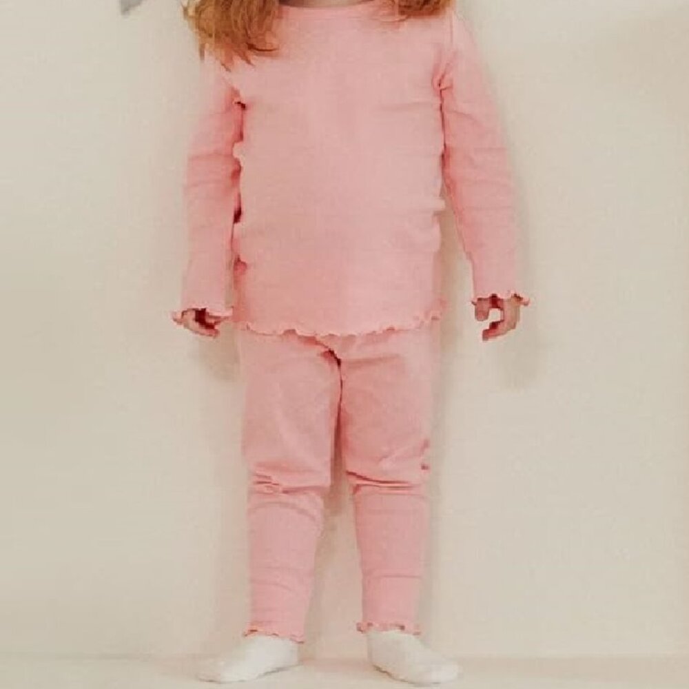 Milkmile Lolo Girl’s Pajamas Loungewear 2-Pc Set Lettuce Hem 6-7 Years Pink NEW